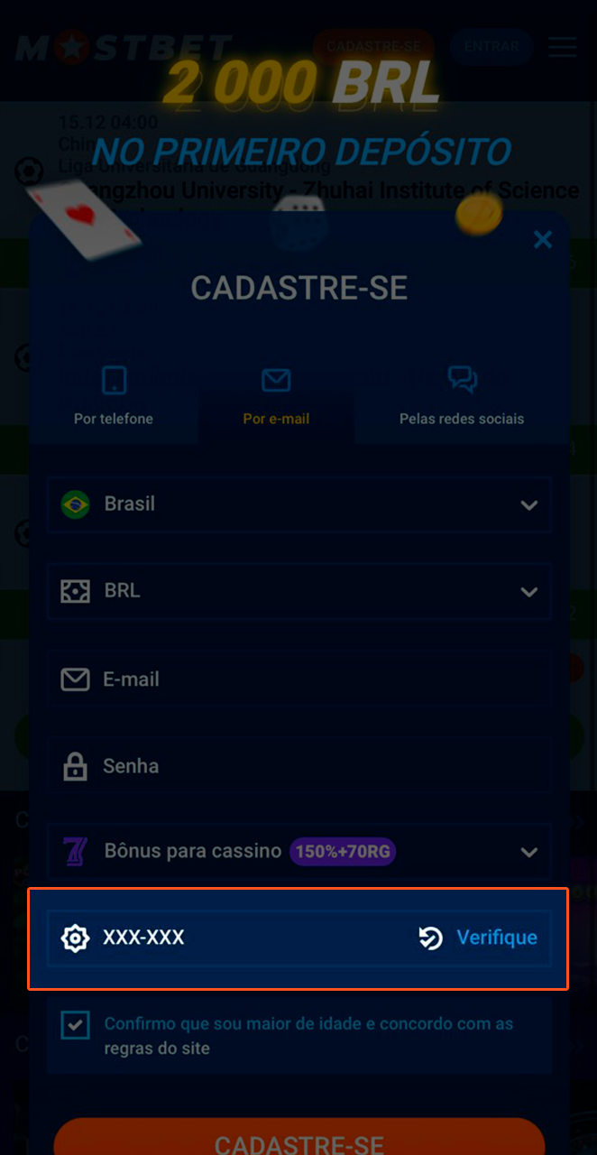 Insira o código promocional para receber grandes bônus da Mostbet.